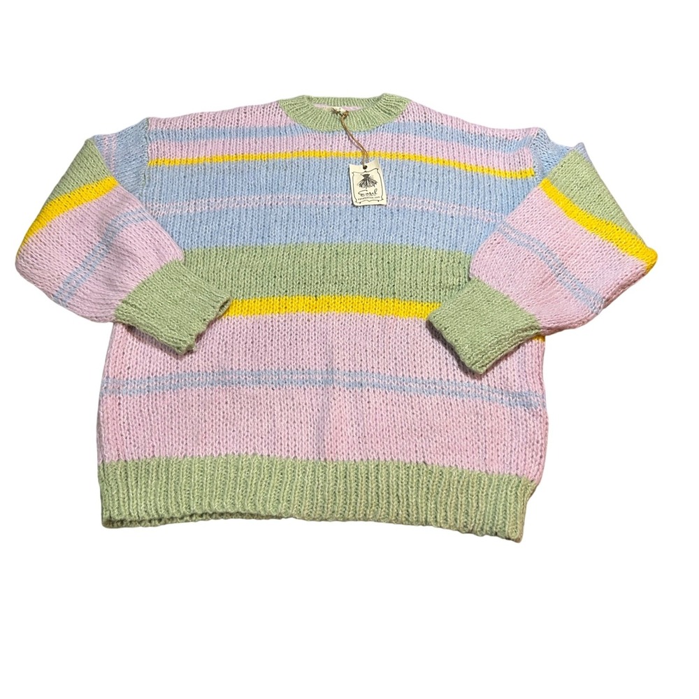 easel Pastel Striped Crewneck Sweater in Pink, Blue, Green & Yellow
